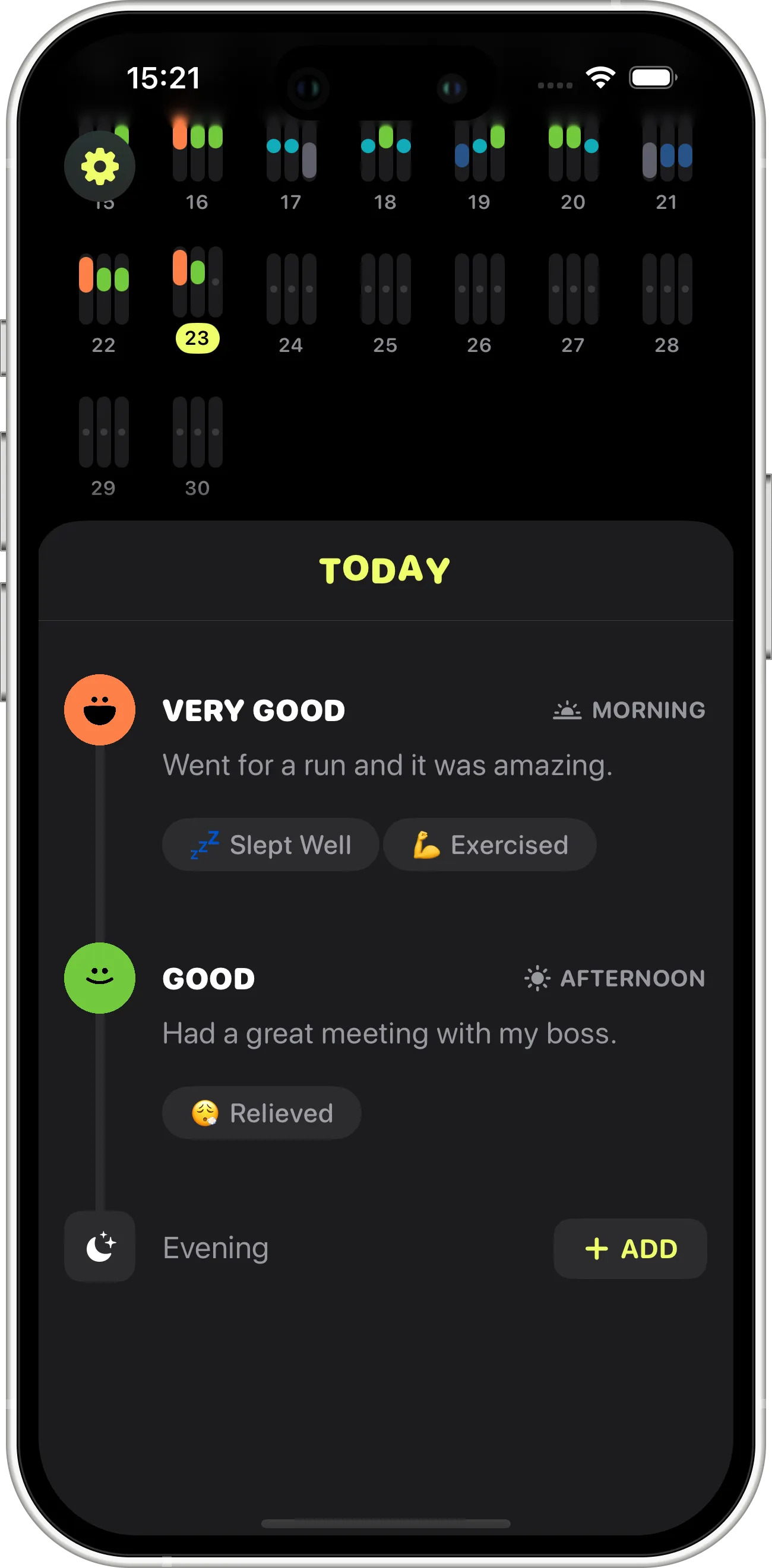 Unhinged Mood Tracker App Screenshot